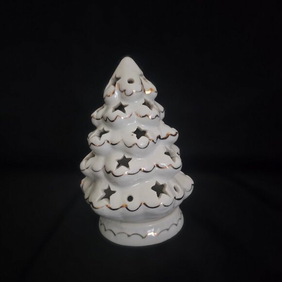 Gift Collection White Porcelain Christmas Tree Tealight Candle Holders, set of 2 - Picture 2 of 6